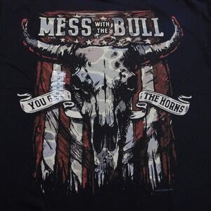 Jedco T-Shirt Mens Medium Black Mess With The Bull Graphic USA Flag 2312 MD